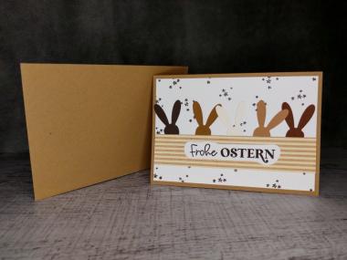 Grußkarte Frohe Ostern Ohren Streifen handgemacht